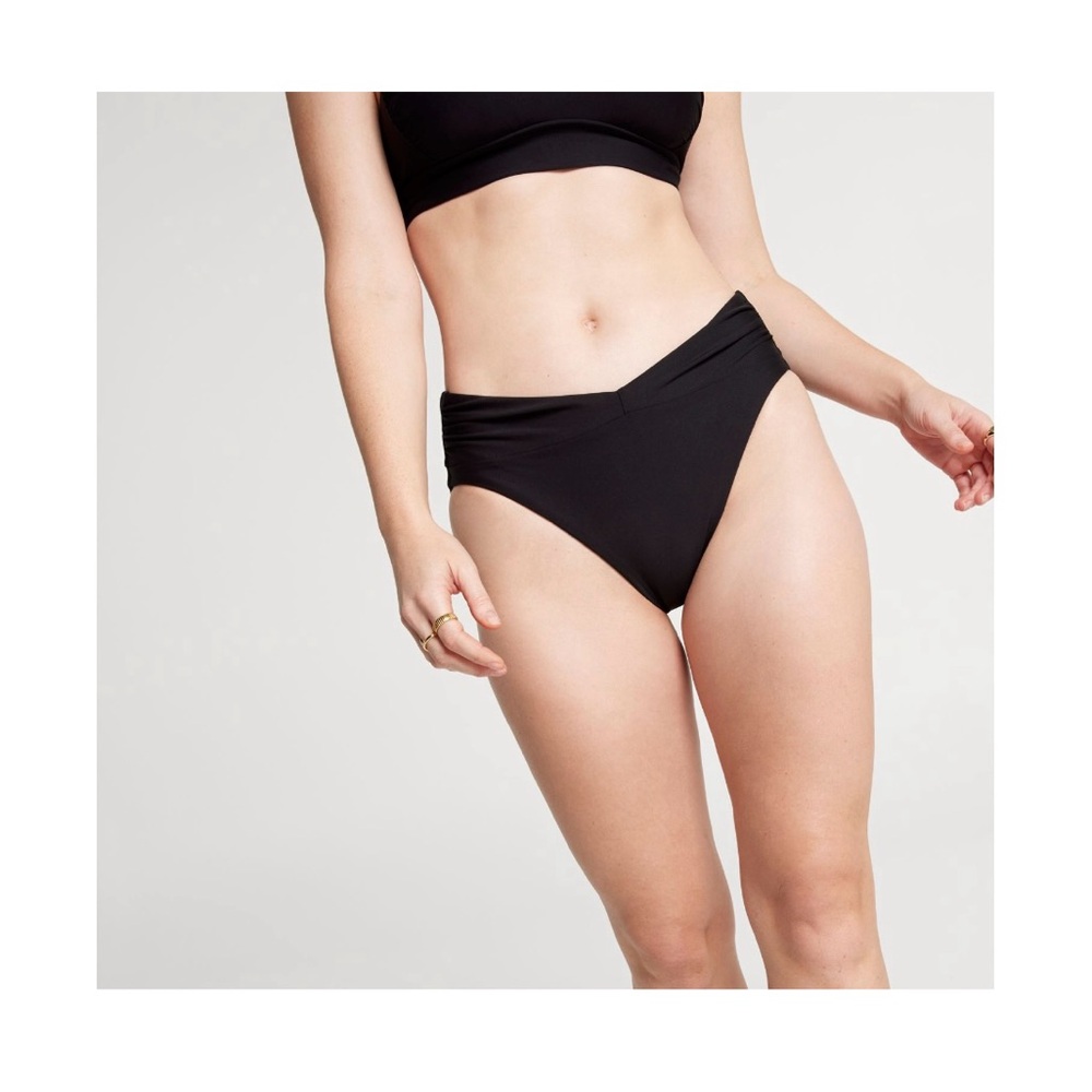 Calia Mid Rise Shirred V Front Swim Bottom